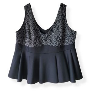 NWT ASOS Curve Sleeveless Black Peplum Blouse Abstract Floral Lace Overlay